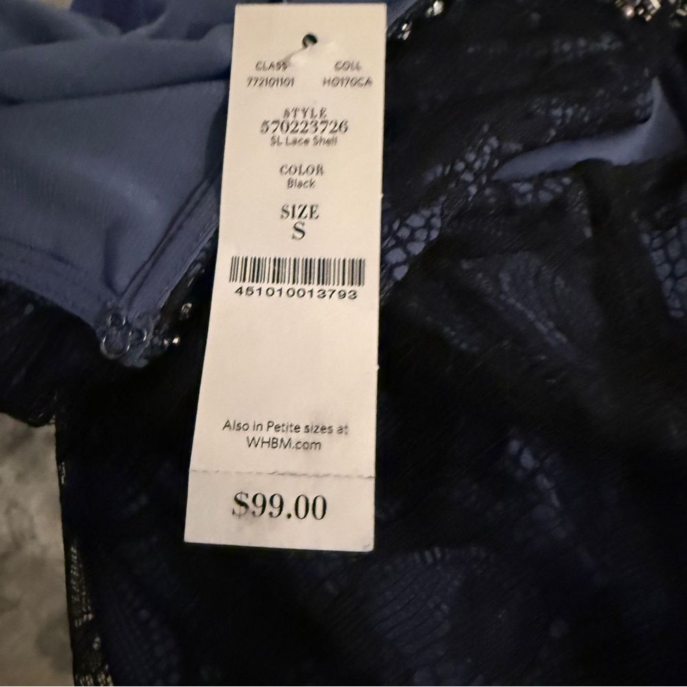 NWT White House Black Market Navy Lace Embellished Top Sz S - Picture 5 of 7